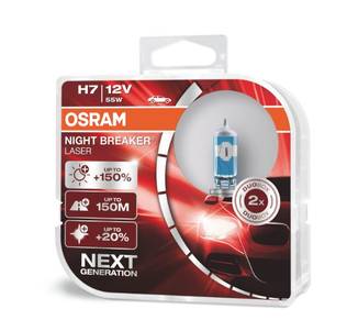 H7 Osram Night Breaker Laser +150%, 55W 12V, 2kpl - H7 Halogen-polttimot - 8020100030 - 1