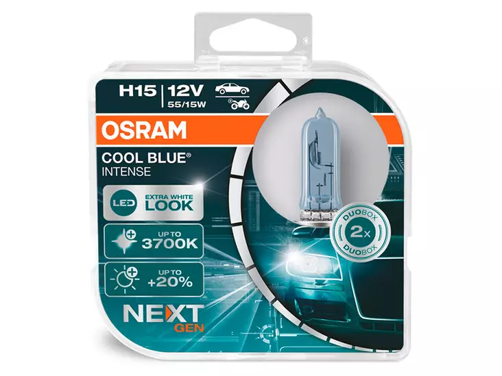 H15 Osram Cool Blue Intense Next Gen halogen-polttimopari 15/55W - H8, H9, H10, H11, H13, H15, H16 - 8020100927 - 4