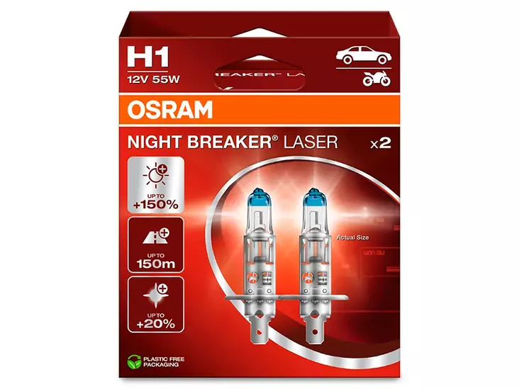 H1 Osram Night Breaker Laser +150%, 55W, 2kpl - H1 Halogen-polttimot - 8020100027 - 4