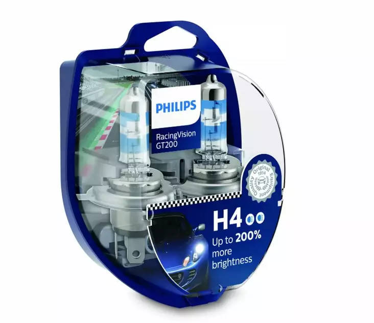 H4 Philips RacingVision GT200 +200%, 12V, 55W, 2kpl - H4 Halogen-polttimot - 8020103528 - 1