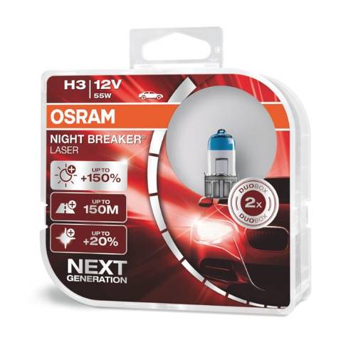 H3 Osram Night Breaker Laser +150%, 55W 12V, 2kpl - H3 Halogen-polttimot - 8020100029 - 1